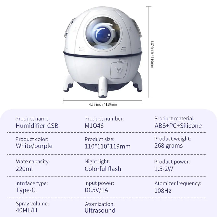 Rechargeable/Usb Plug in LED Night Light Child Gift Astronauta Space Capsule Humidifier Bedroom Decor Room Atmosphere Lamp